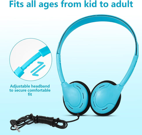 Kids Headphones Bulk 10 Pack for School Classroom Student Children Toddler Boys Girls Teen and Adult,Class Set of Headphones for Students Computer 3.5mm Jack (10 Mixed Colors)