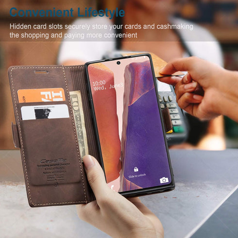 Samsung Galaxy Note 20 Wallet Case, Coffee Retro PU Leather Flip Cover with Card Slots and Kickstand