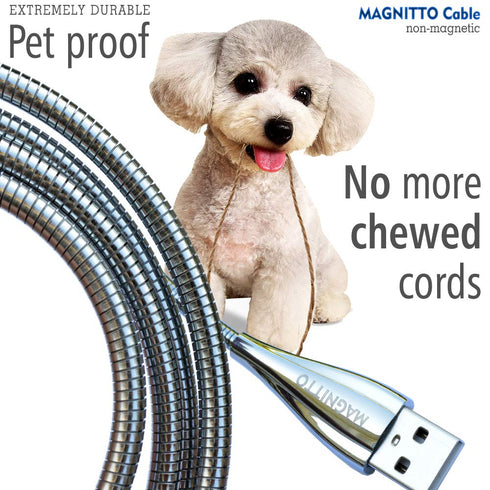 Metal Braided Cord, USB Charging Cable, Stainless Steel, Strong Durable Wire, Tangle Free, Data sync high Speed 3.3ft, Silver Charger Cable