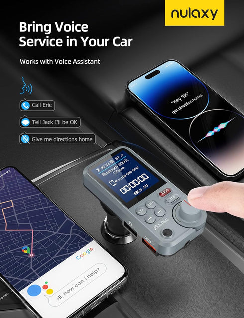 Nulaxy FM Bluetooth Transmitter for Car, Strong Microphone Bluetooth Adapter with 1.8" Color Screen for Hands-Free