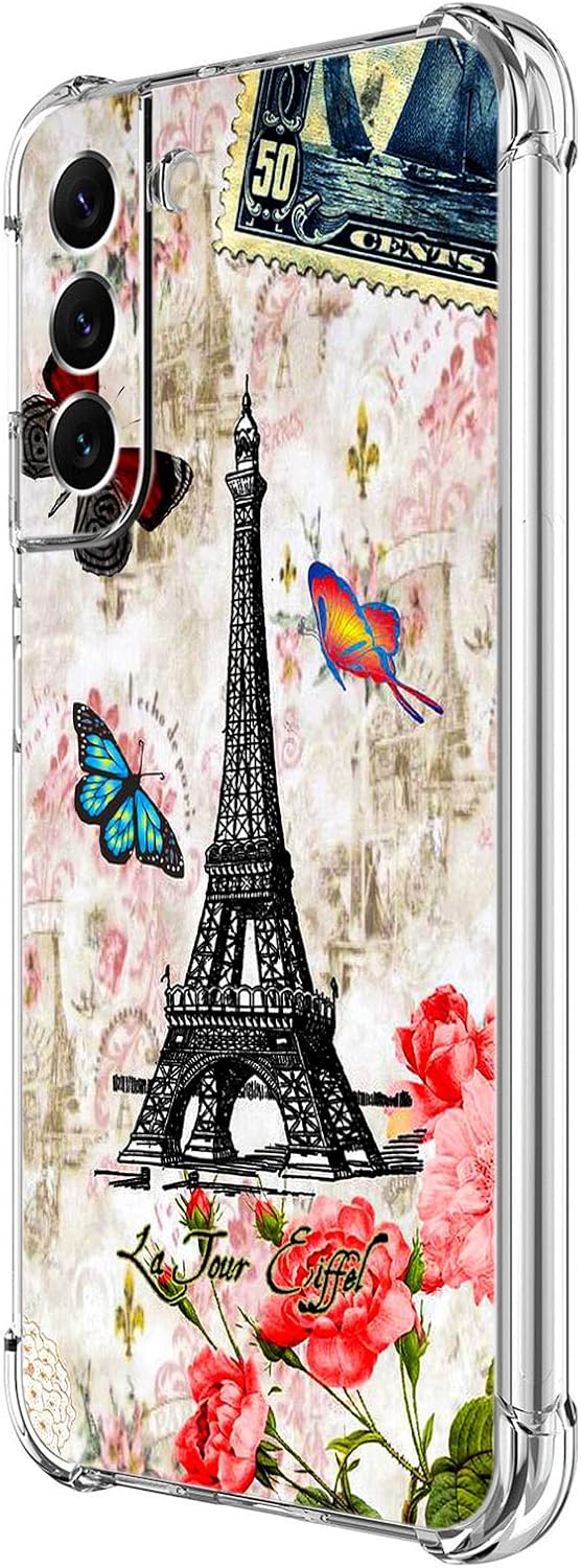 Galaxy S21 FE 5G Case, Paris Tower Butterfly Drop Protection Shockproof Case, TPU Full Body Protective