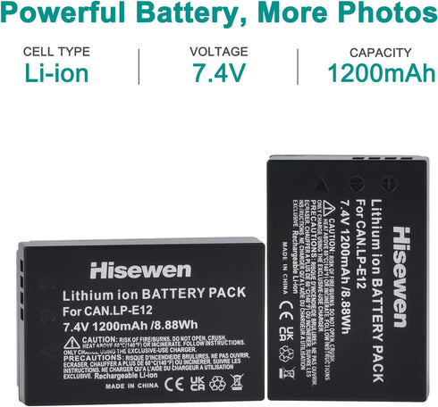 Hisewen LP-E12 Battery 2Pack, Dual USB Charger for Canon EOS M, EOS M2, EOS M10, EOS M50, EOS M50 Mark II, EOS M100, EOS M200, Rebel SL1, Powershot SX70 HS Digital Camera