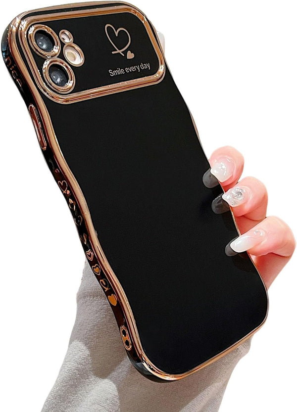 Compatible with iPhone 11 Case for Girls Women, Cute Curly Wavy Grip Design with Love Heart Pattern, Soft Shockproof