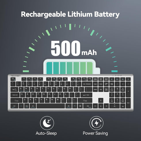 TECKNET 4-Device (2.4G+BT), 12 Bluetooth Keyboard Rechargeable, Free Switching Ultra-Slim Full Size Wireless Keyboard
