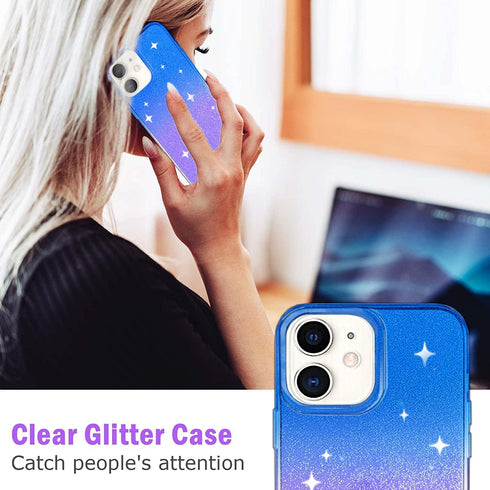 JJGoo Compatible with iPhone 11 Case, Clear Glitter Sparkle Shock Absorption Protective Phone Cases Cute Slim Thin Cover for Women Girls (6.1 inch) 2019 - Blue & Purple Gradient