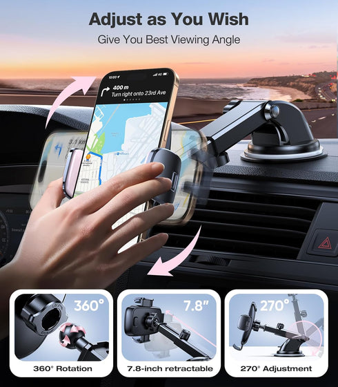 TORRAS Pink Phone Holders for Your CarUltra-Durable & Strongest Suction, Universal Car Phone Holder Mount Truck Cradle