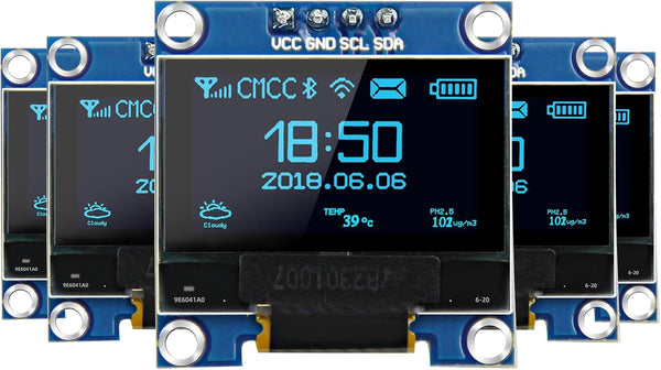 iPistBit 5 Pcs 0.96 Inch OLED Display Module, 128x64 Pixel SSD1306 Luminous I2C