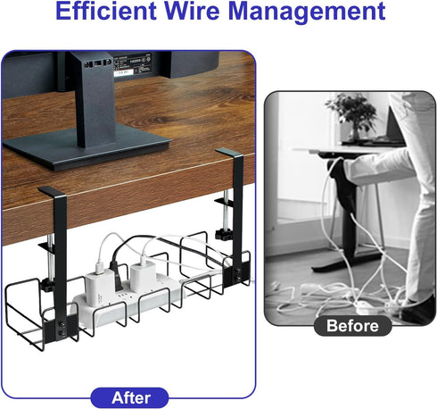 OneLeaf 2 Pack Under Desk Cable Management Tray, No Drill Wire Management Rack for Desk, Under Desk Organizer for Cords