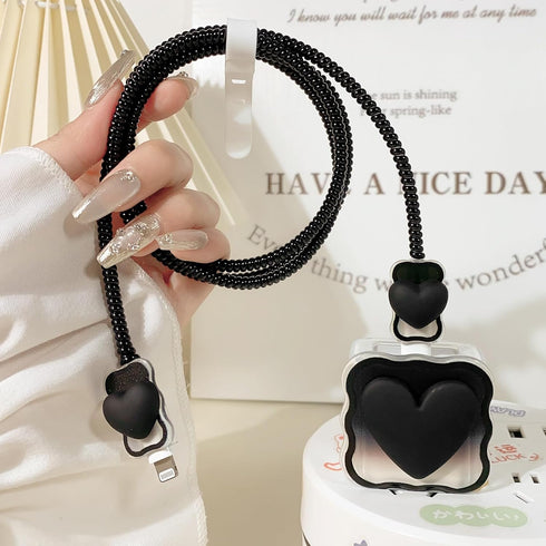 Compatible iPhone 18W/20W USB-C Charger Cover, Clear Lovely 3D Love Heart with Waves Design Soft Charger Protector for