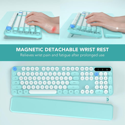SABLUTE 2.4GHz Wireless Keyboard, Round Keycaps, Retro Typewriter Keyboard with Detachable Wrist Rest, Sleep Mode