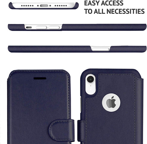Compatible iPhone XR Wallet Case for Women and Men, Slim & Protective with Card Holder, Vegan Leather, Desert Sky