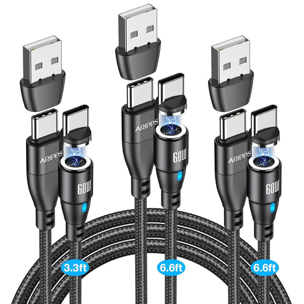 USB C Magnetic Charging Cable 3-Pack (3.3ft/6.6ft/6.6ft) - 60W/3A Fast Charger for Samsung Galaxy S21/S20, Pixel,
