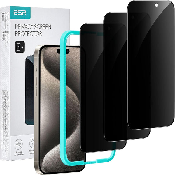 ESR 3 Pack Privacy Screen Protector for iPhone 15 Pro, Anti-spy Tempered-Glass, Micro-curved Edges, Case Friendly