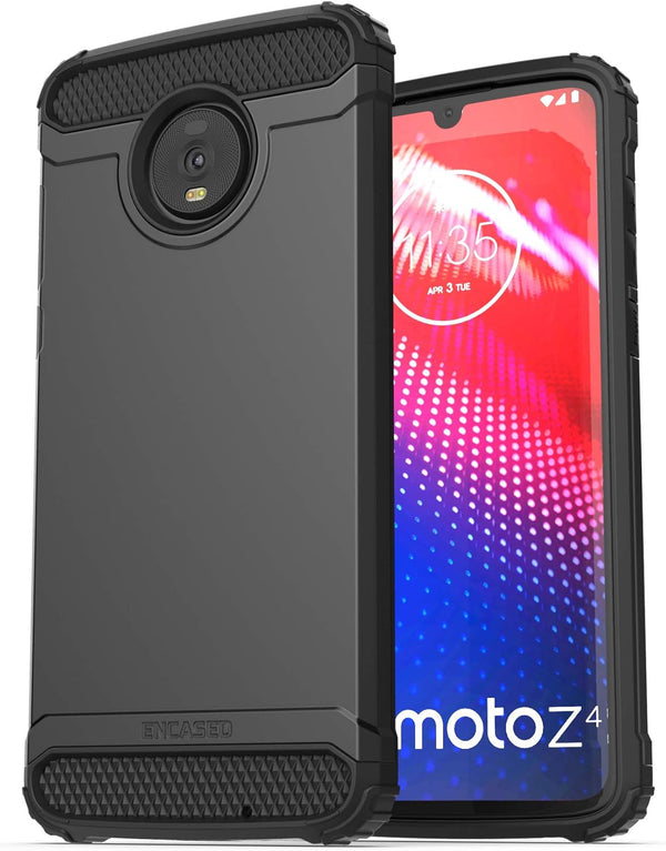 ENCASED Heavy Duty Moto Z4 Case, Military Grade Rugged Phone Protection Cover in Black