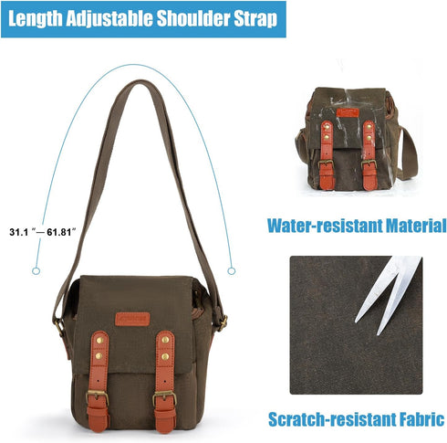CADeN Compact Camera Bag Case: Small 1.0 Brown, Canvas Leather Trim, Waterproof, Compatible for Nikon, Canon, Sony