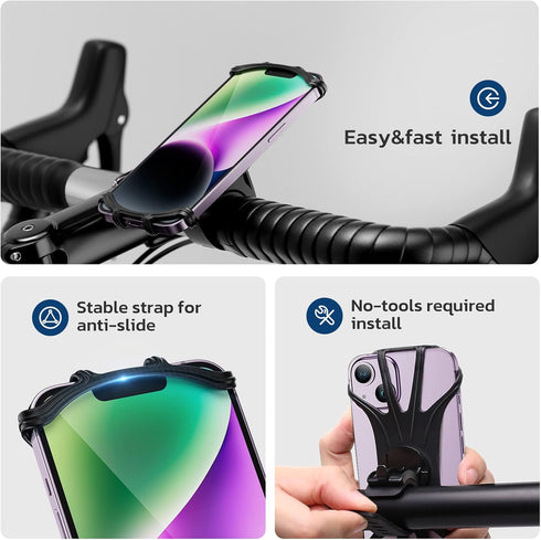 VUP Universal Bike Phone Mount, 360° Rotatable Silicone Holder for iPhone 15/14/13/Pro
