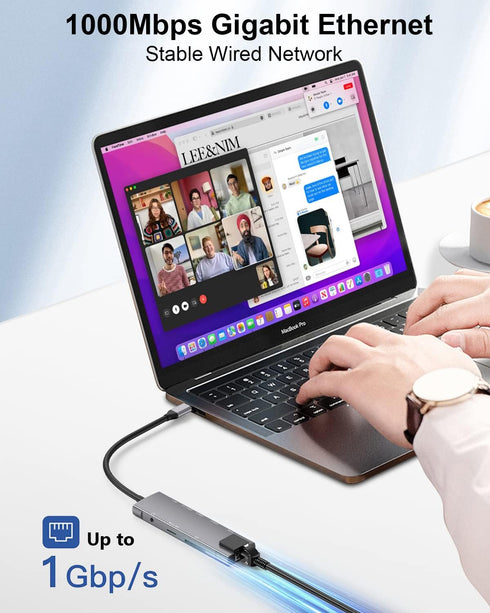 USB C Hub 9 in 1 Multiport Adapter with Gigabit Ethernet, 100W PD, 4K@60Hz, for MacBook, iPad Pro, iPhone 15