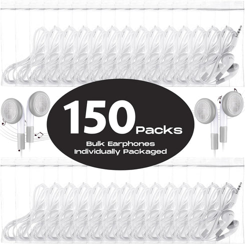 Konohan 150 Packs Earbuds, Bulk Wired Earphones, 3.5 mm for Classroom, Individually Packed for School