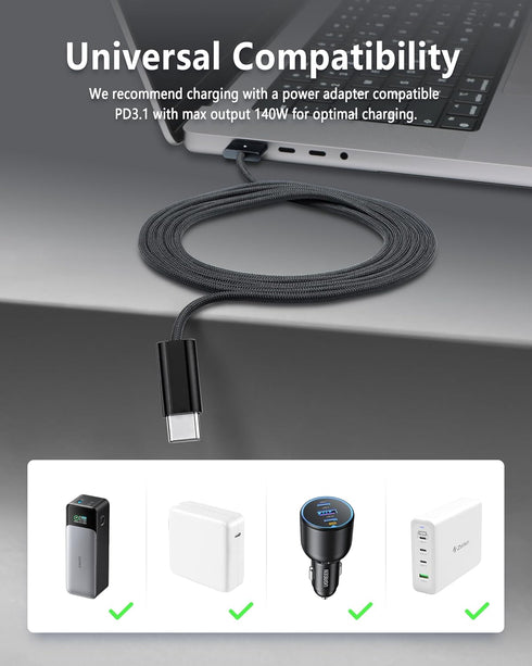 ZeitNah 140W USB C to Magnetic 3 Cable (2m/6.6ft), Compatible with MacBook Pro, MacBook Air, Black