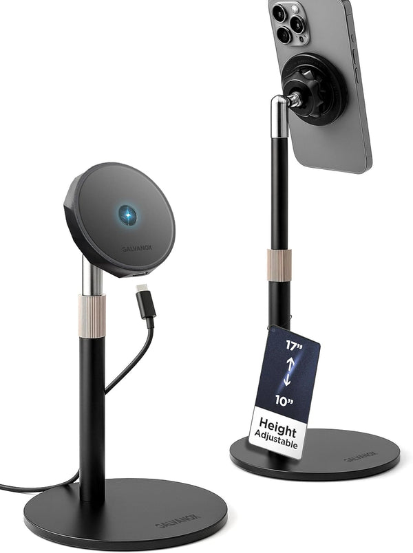 GALVANOX Magnetic Fast-Charging Desk Phone Stand (Adjustable Height) Compatible with MagSafe, Tall Wireless