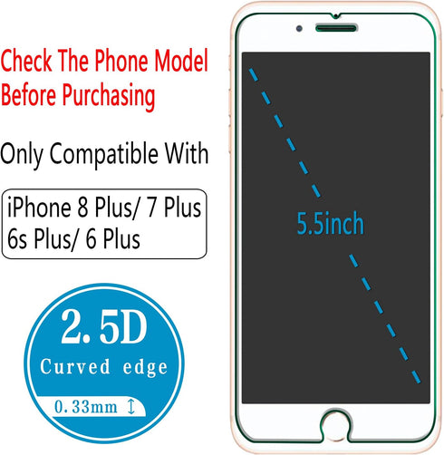 HPTech Tempered Glass Screen Protector (2 Pack) for iPhone 8 Plus, 7 Plus, 6S Plus, 6 Plus, 5.5-Inch