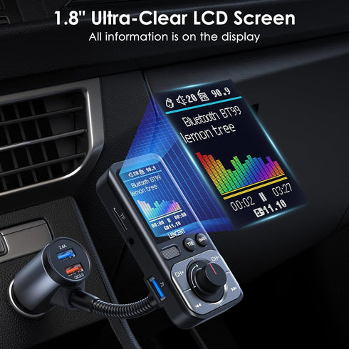 LENCENT Bluetooth 5.0 FM Transmitter for Car, AUX Car Radio Adapter, Big Color Screen, MP3 Music Player, QC3.0 Fast