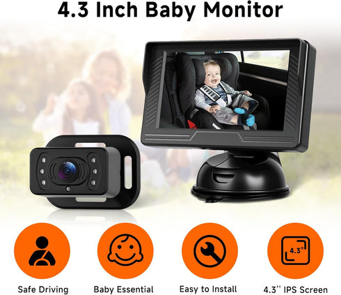 VECHTEL 4.3 Inch 360 Baby Car Camera HD Rear-Facing Car Camera for Baby with Monitor, IR Night Vision, Wide Angle, Easy
