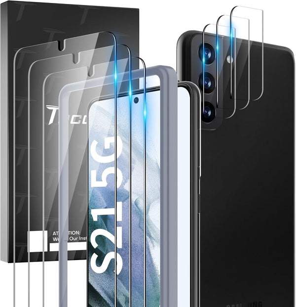 TOCOL 6 Pack Compatible with Samsung Galaxy S21 5G - 3 Pack Tempered Glass Screen Protector and 3 Pack Camera Lens