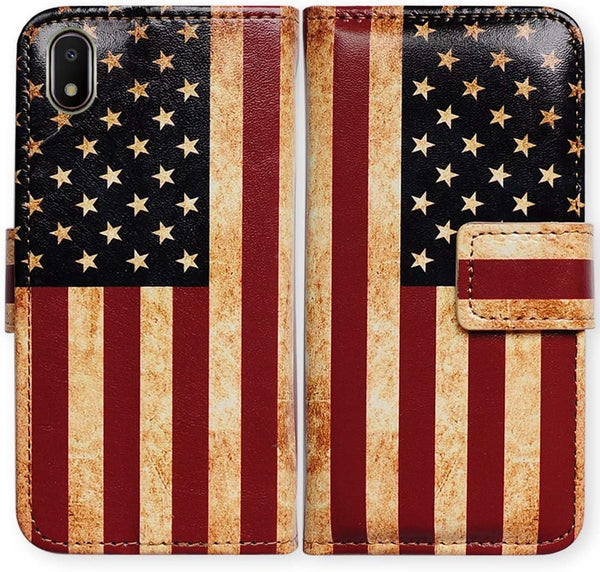 Galaxy A10e Case, Retro American Flag Flip Leather Wallet Cover with Credit Card Slot for Samsung Galaxy A10e