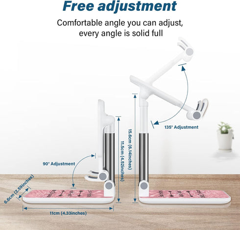 Adjustable Angle Foldable Phone Stand for Desk, iPad Holder for iPhone and Samsung, Pink Letters Desk Accessories