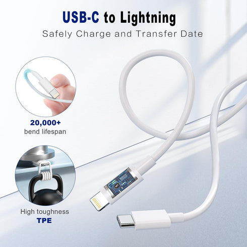20W USB C Fast Charger Block with 6FT Type C Lightning Cable, USB Wall Charger Adapter for iPhone 14/13/12/11