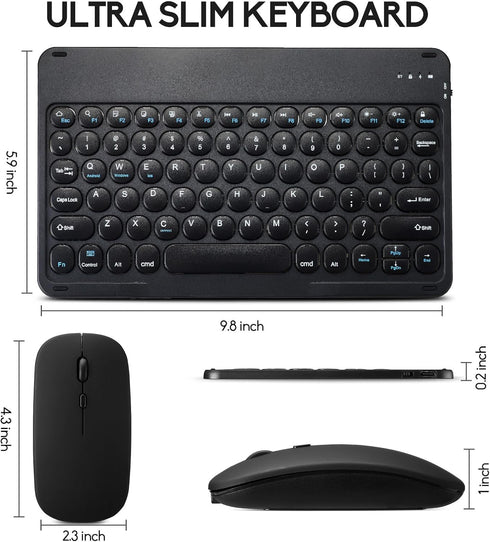 Ultra-Slim Bluetooth Keyboard and Mouse, Portable Mini Wireless Keyboard for Apple iPad iPhone Samsung Android Windows