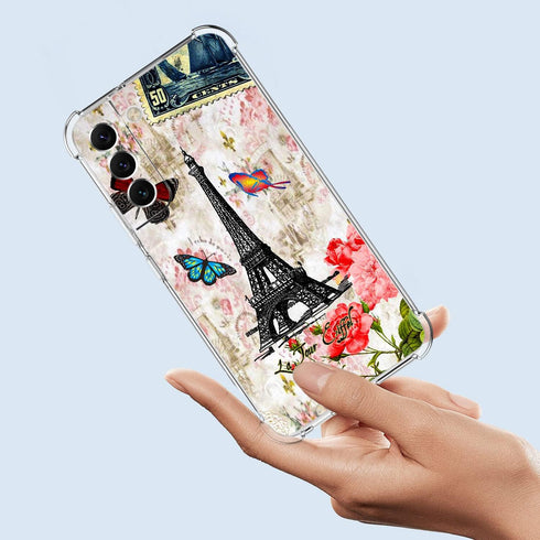 Galaxy S21 FE 5G Case, Paris Tower Butterfly Drop Protection Shockproof Case, TPU Full Body Protective