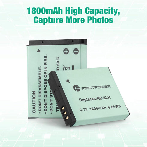 FirstPower 2-Pack NB-6LH/NB-6L Batteries for Powershot S120, SX510 HS, SX280 HS, SX500 is, SX700, D20, S90