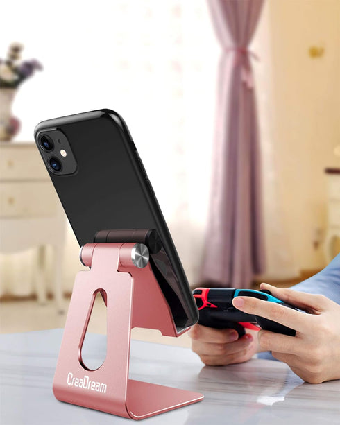 CreaDream Adjustable Cell Phone Stand, Aluminum Desktop Cradle Compatible with Phone 15 14 13 12 11 Pro Max Plus SE,