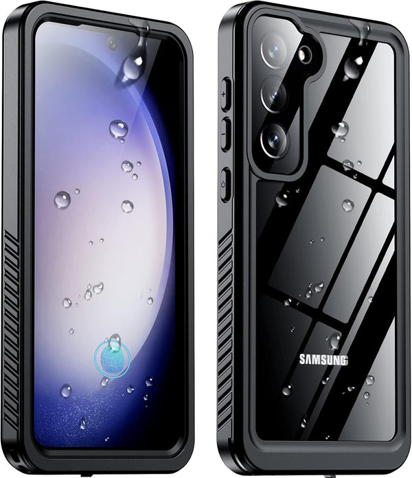 Temdan Samsung Galaxy S23 Case, Waterproof with Built-in Lens & Screen Protector, Full Body Shockproof, Black/Clear