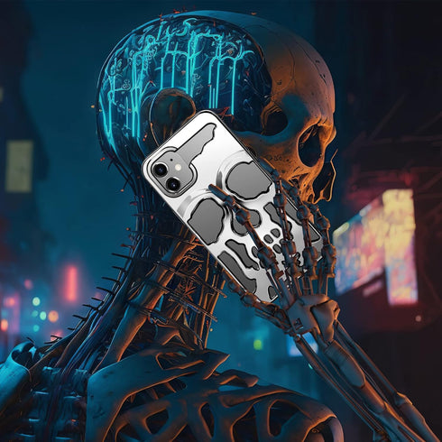 iPhone 12 Phone Case, Silver Cool Skull Skeleton Gothic Hollow Design for Men & Women