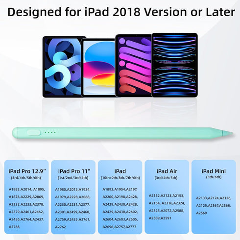 Stylus Pen for iPad, with tilt-Pressure Sensitivity and Multi-Point Anti-False-Touch Function. 20-Minute Fast Charging for 2018-2023 iPad/Mini/Pro/Air (Green)