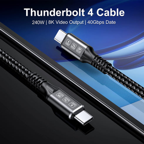 240W Thunderbolt 4 Cable 3ft, USB C Thunderbolt 4 Cable Monitor Cable Supports 40Gbps Data Transfer and Single 8K/Dual 4K Video Compatible with Thunderbolt 4/3 Monitor, Hub, Docking Stations