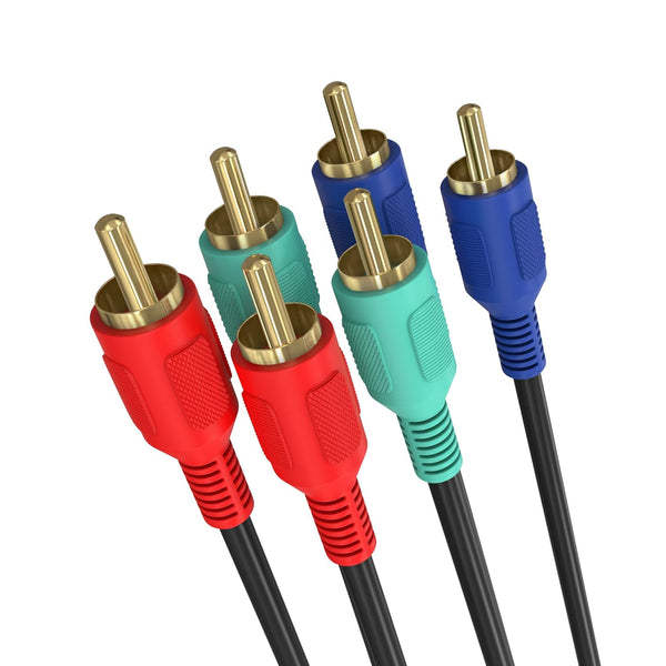 Cmple 3 RCA Cable 12ft - Male to Male RGB Component Audio Video A/V Cable for HDTV, Home Theater - Black