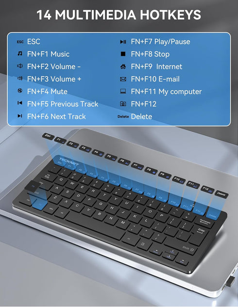 TECKNET 2.4G Wireless Keyboard, Small Wireless Keyboard with Media Hotkeys, Compatible with PC, Desktop, Laptop - Black
