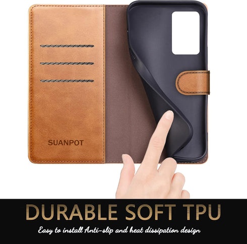 SUANPOT Galaxy Note 20 Ultra 5G Wallet Case - RFID Blocking Leather, Card Holder, Flip Folio, Light Brown