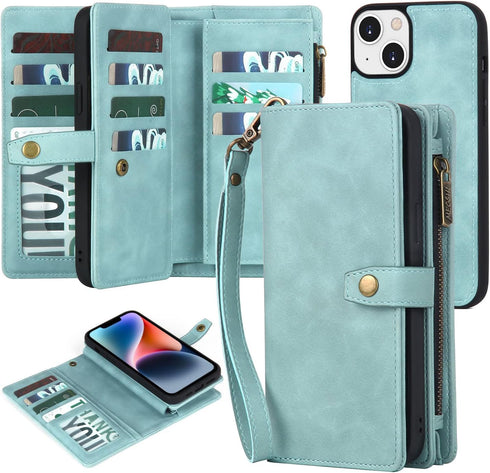 TwoHead Designed for iPhone 13 Wallet Case with Card Holder,Detachable Magnetic Phone Case