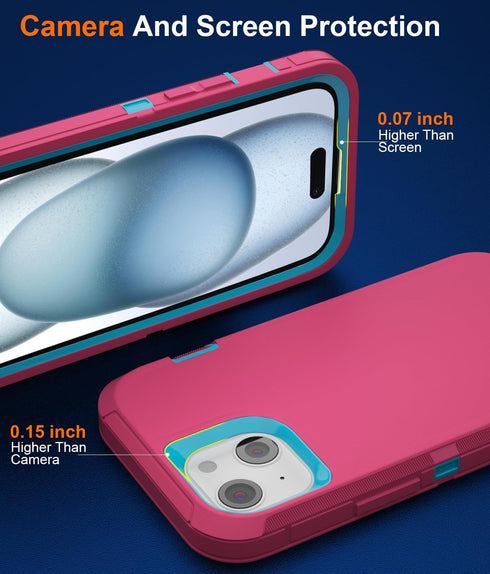 iPhone 15 Case (6.1") - Heavy Duty Military-Grade Protection, Shockproof, Durable, with 2 Tempered Glass Protectors