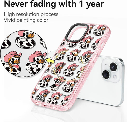 Rosarnnah 15 6.6 (6.1") for iPhone Case Cute - Durable Shockproof ft Drop Impact Phone Case - Funny Milk Cow Ducky