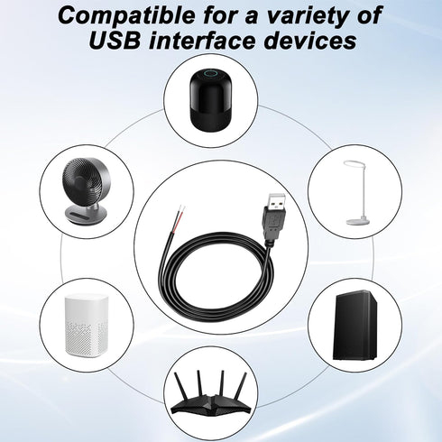 MEIRIYFA USB 2.0 Pigtail Cable Male Plug, 2 Pin Open End Bare Wire, 1M Power Extension Cable, 5 PCS