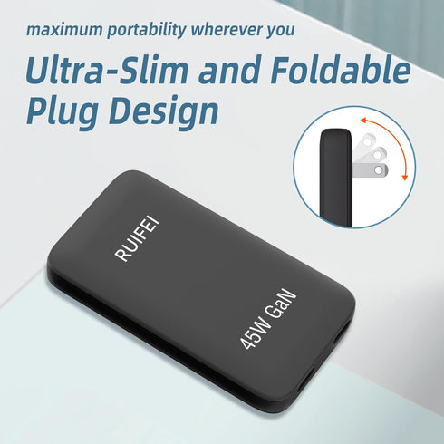 Flat USB C Wall Charger, 45W USB C Charger, Dual USB C Charger with Foldable Plug for Travel, PD 3.0 Fast Charging