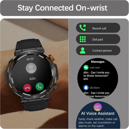 Military Smart Watch for Men, Outdoor Waterproof Tactical Sports, Answer/Make Call, Heart Rate Sleep Monitor