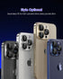 iPhone 15 Pro Max Camera Lens Protector - Full Coverage Metal, 9H Tempered Glass, Case Friendly, Titanium Black.