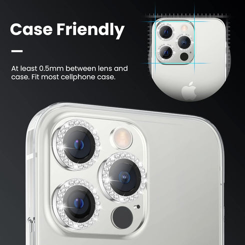 Tensea Camera Lens Protector for iPhone 13 Pro/Pro Max, Bling Protection Cover, Tempered Glass, Diamond Metal Ring